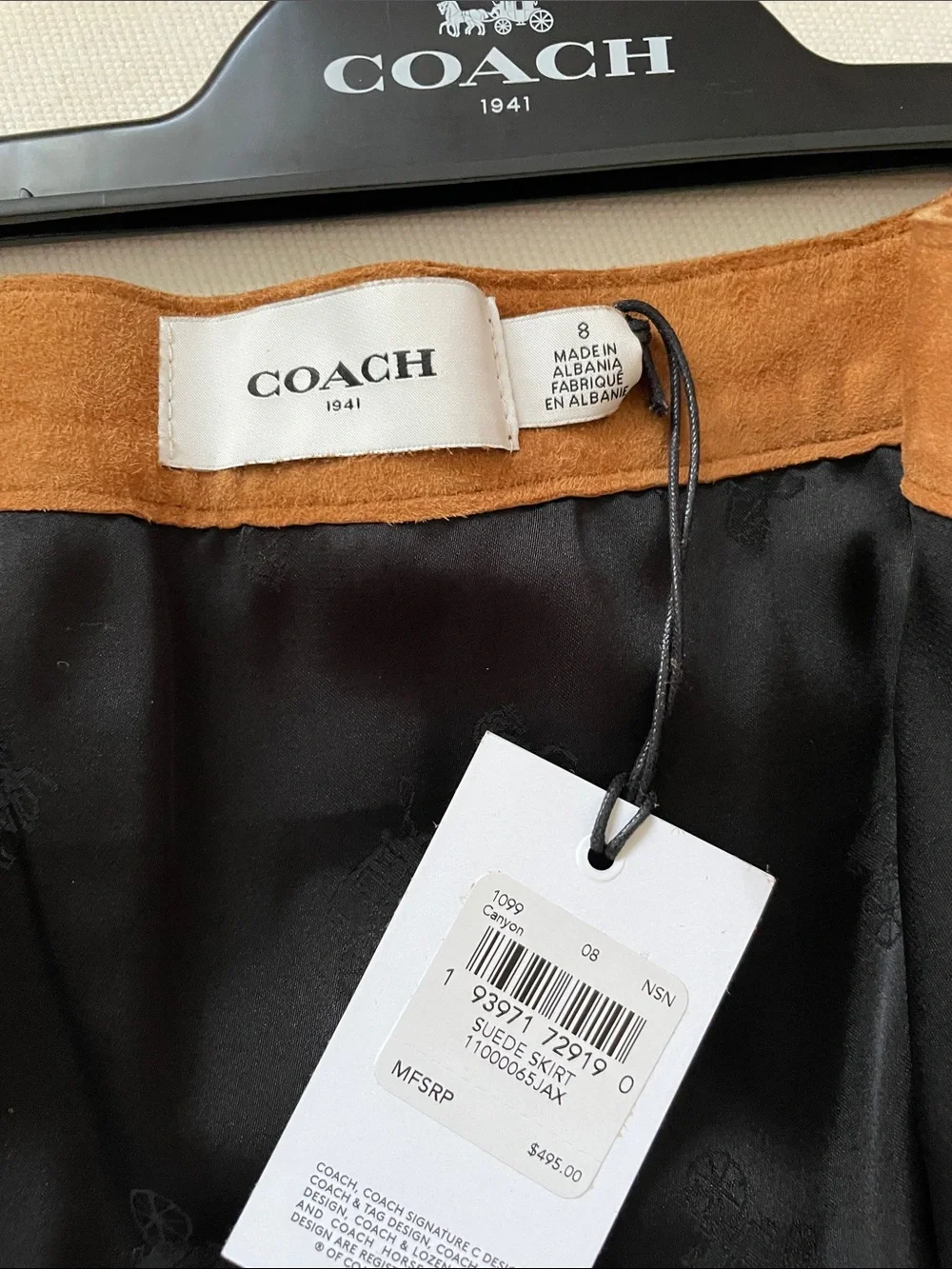 Coach Camel Suede Button-Front Midi Skirt